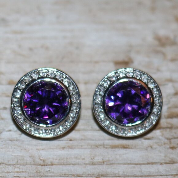 Designer Like DY Round Black Stone w Crystals Stud Earrings NEW! - Picture 4 of 4